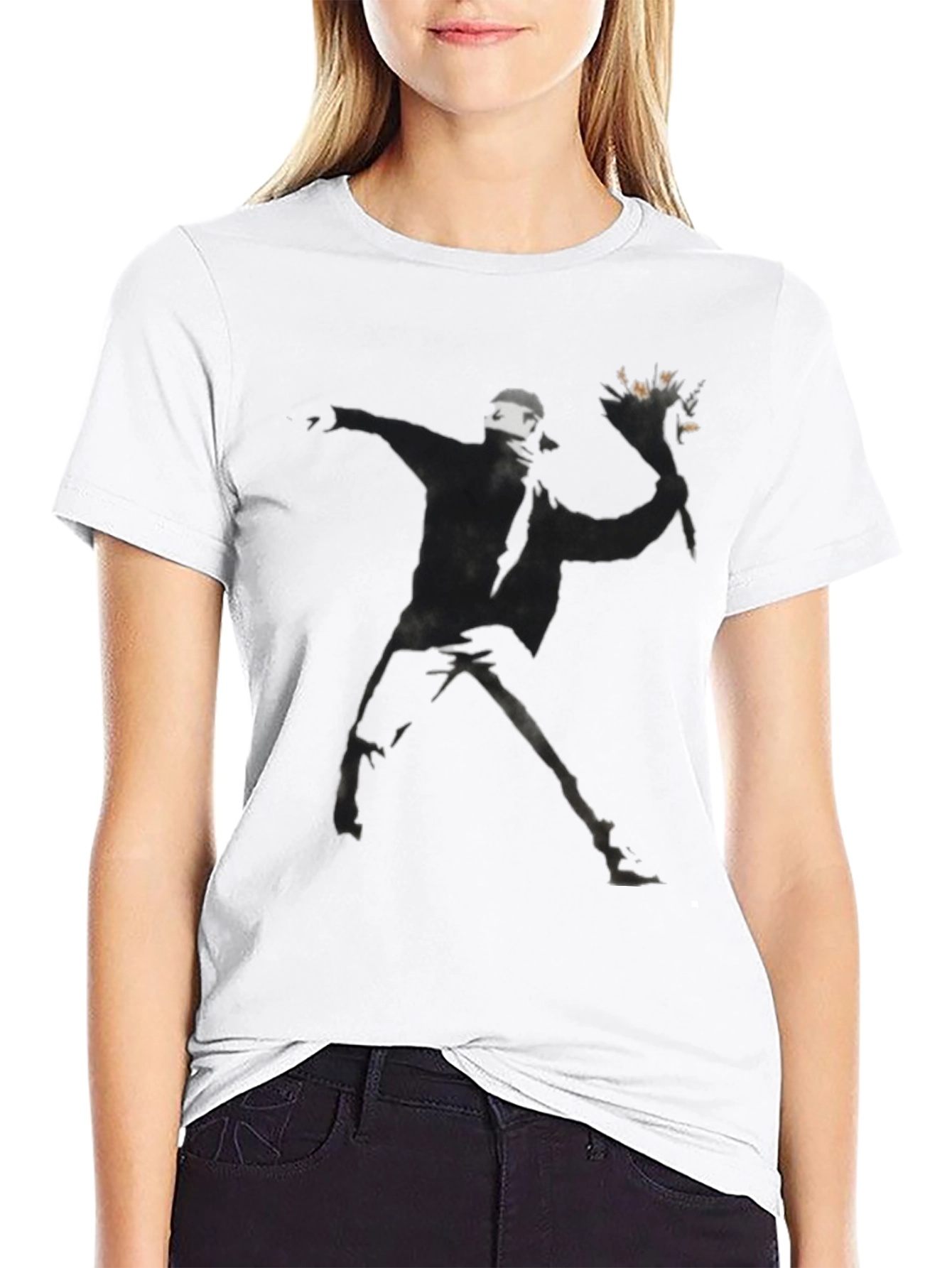 Banksy Flower Bomber Black T-Shirt