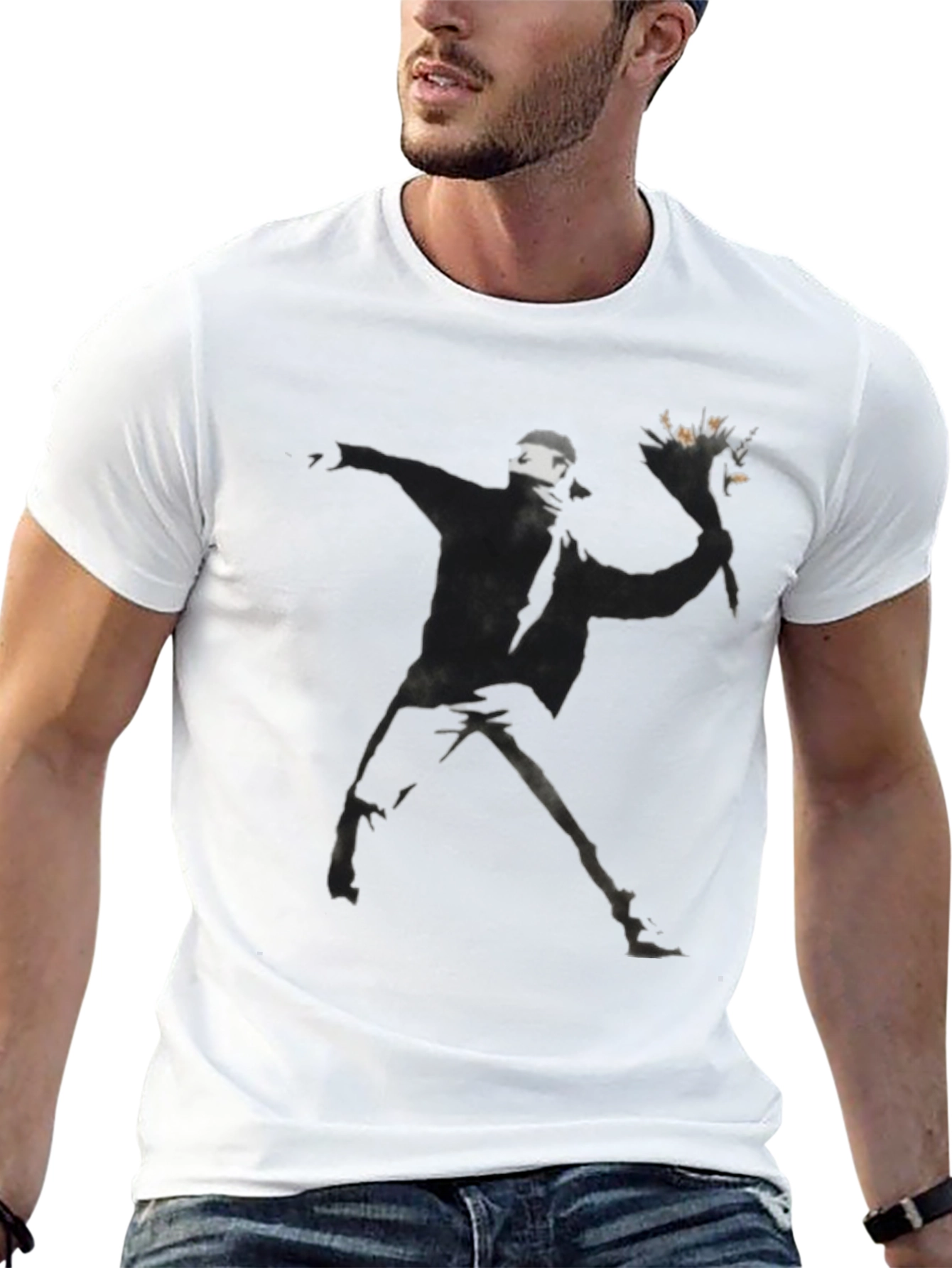 Banksy Flower Bomber Black T-Shirt