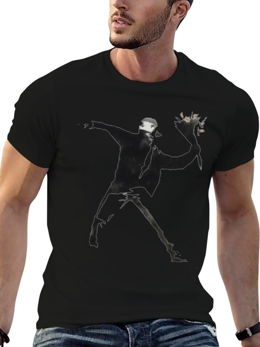 Banksy Flower Bomber Black T-Shirt