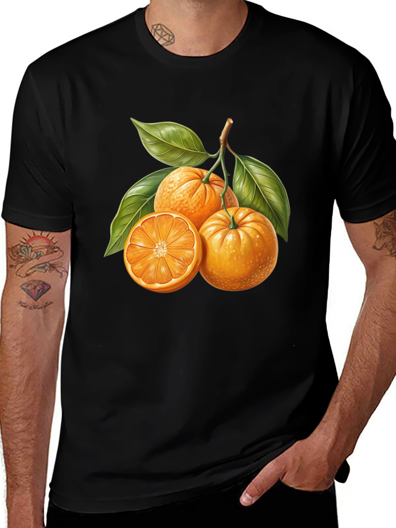 Citrus Fruit Graphic Tee - Stylish Black T-Shirt