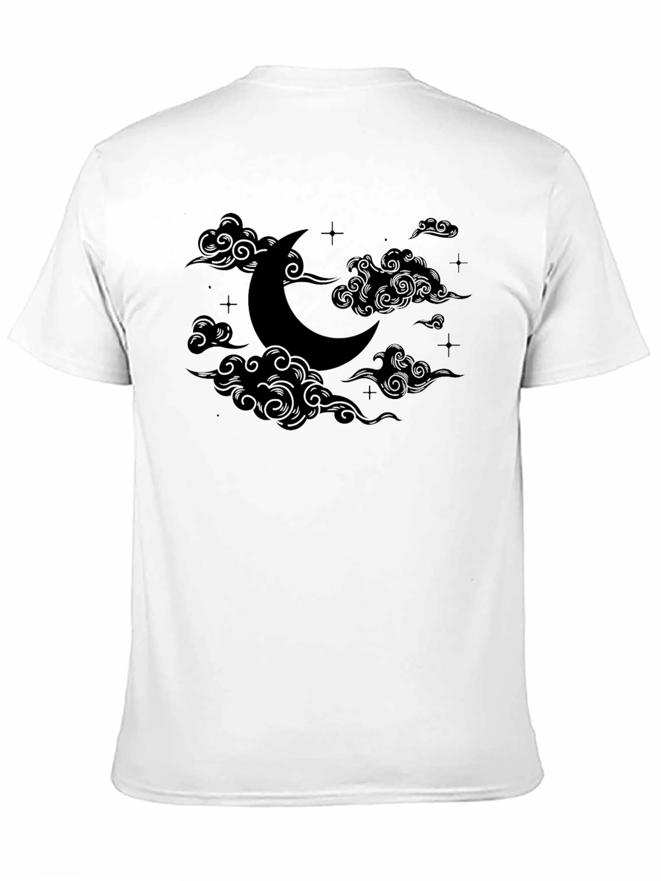 Crescent Moon & Clouds Graphic Tee - Black Cotton Comfort