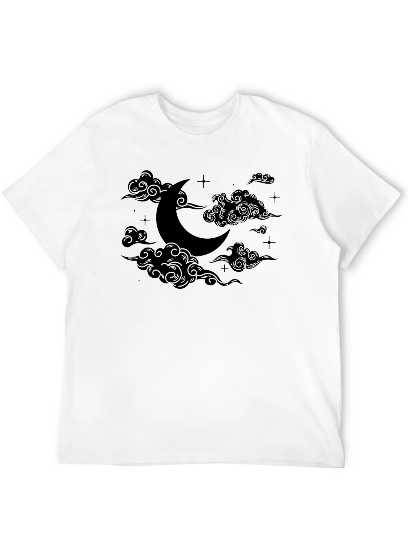 Crescent Moon & Clouds Graphic Tee - Black Cotton Comfort