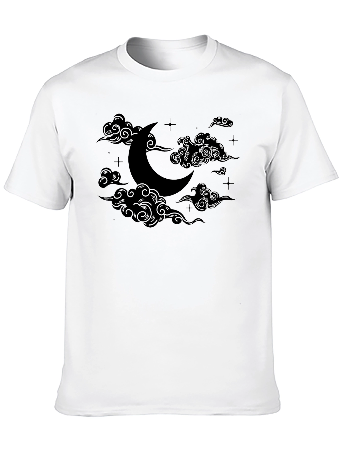 Crescent Moon & Clouds Graphic Tee - Black Cotton Comfort