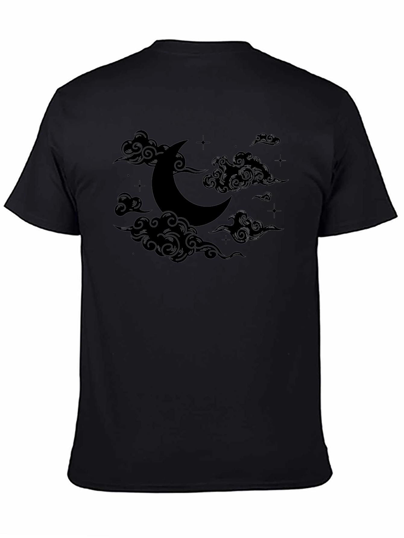 Crescent Moon & Clouds Graphic Tee - Black Cotton Comfort
