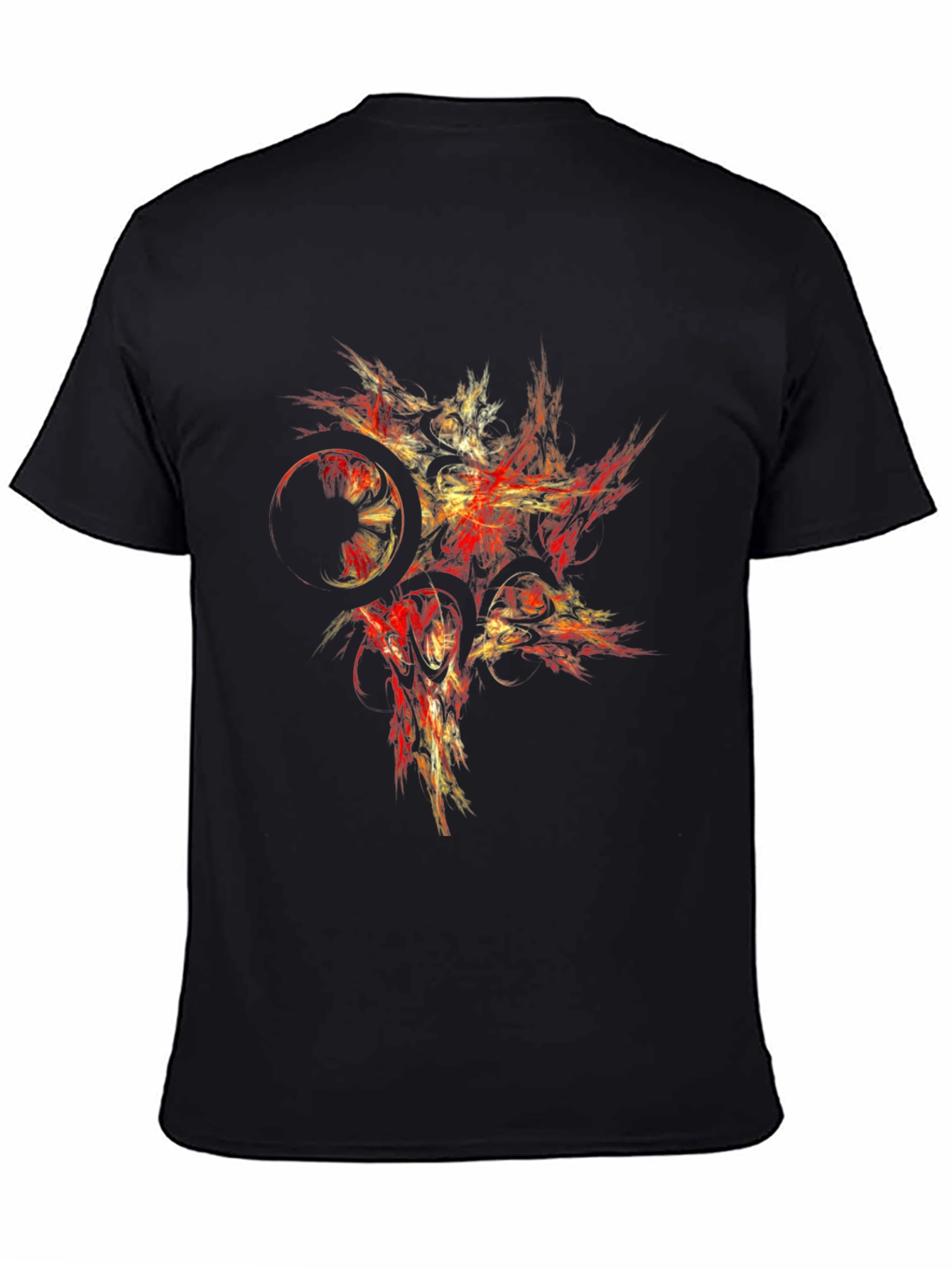 Abstract Red & Gold Graphic Black T-Shirt