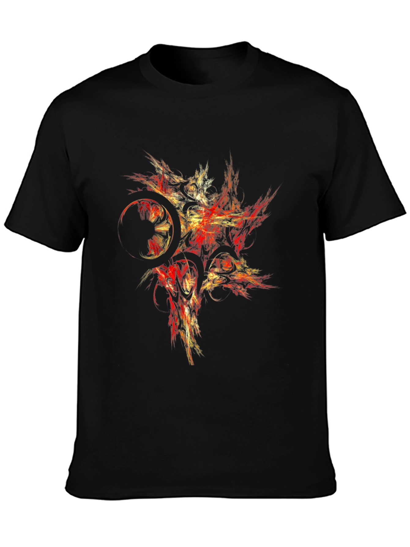 Abstract Red & Gold Graphic Black T-Shirt