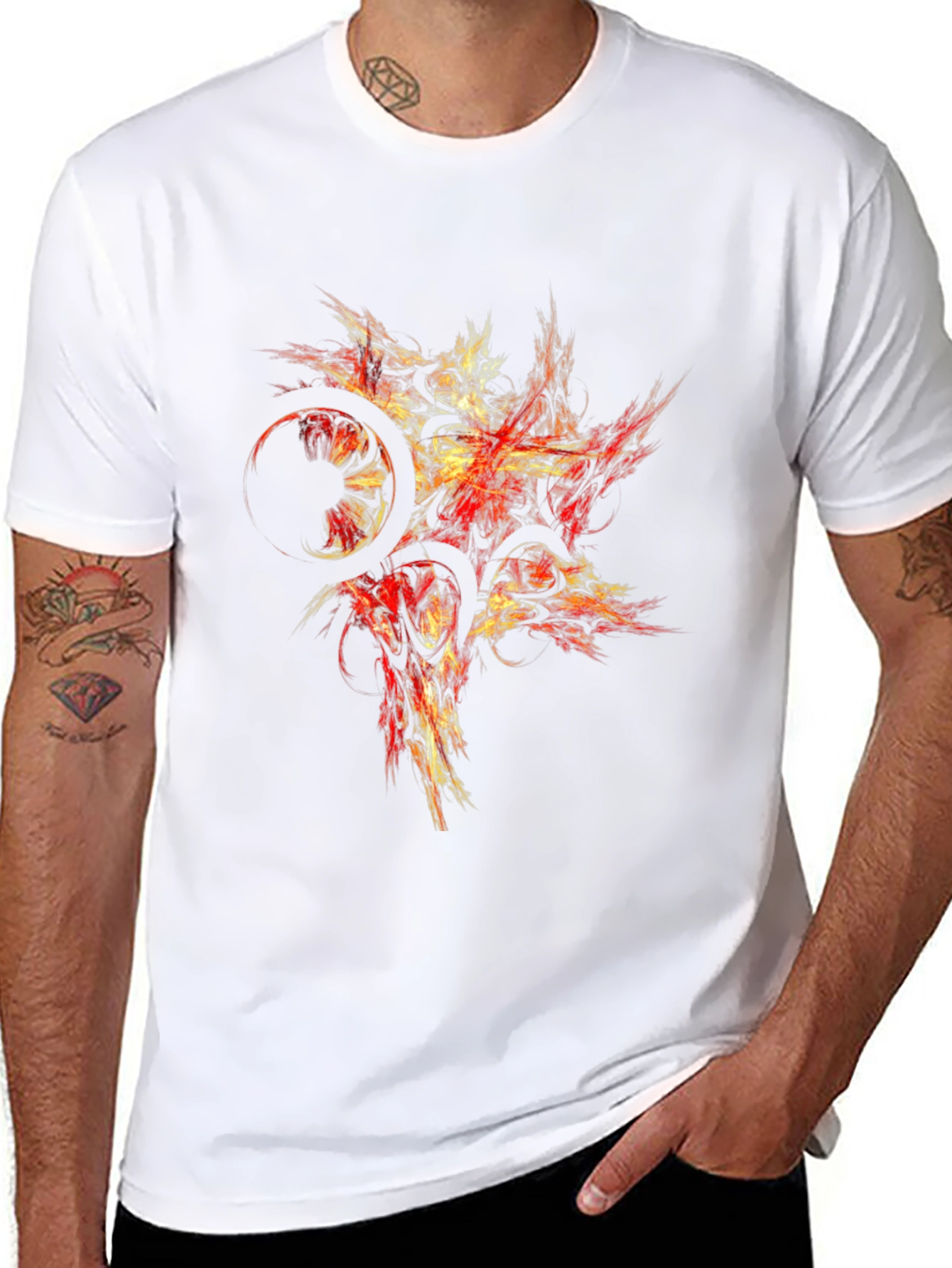 Abstract Red & Gold Graphic Black T-Shirt