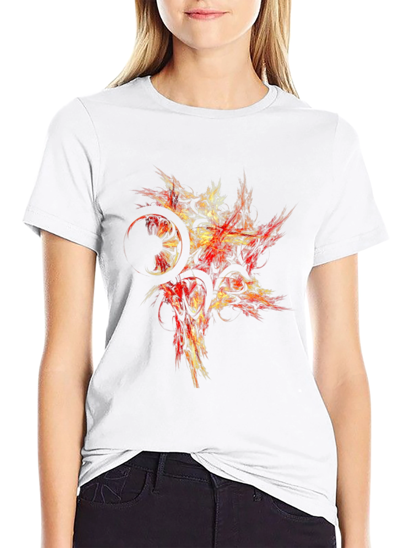 Abstract Red & Gold Graphic Black T-Shirt
