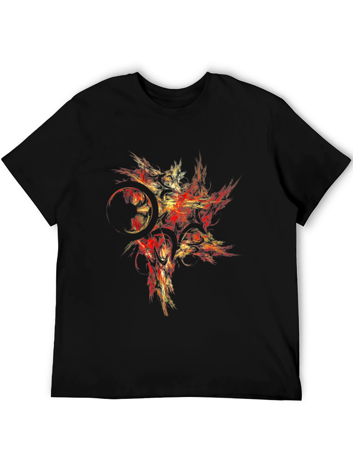 Abstract Red & Gold Graphic Black T-Shirt