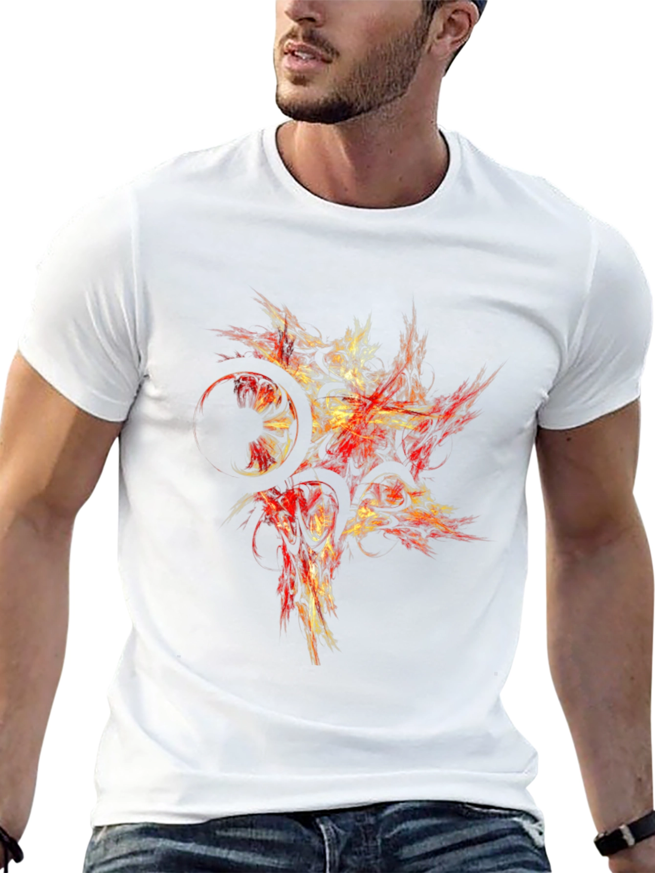 Abstract Red & Gold Graphic Black T-Shirt