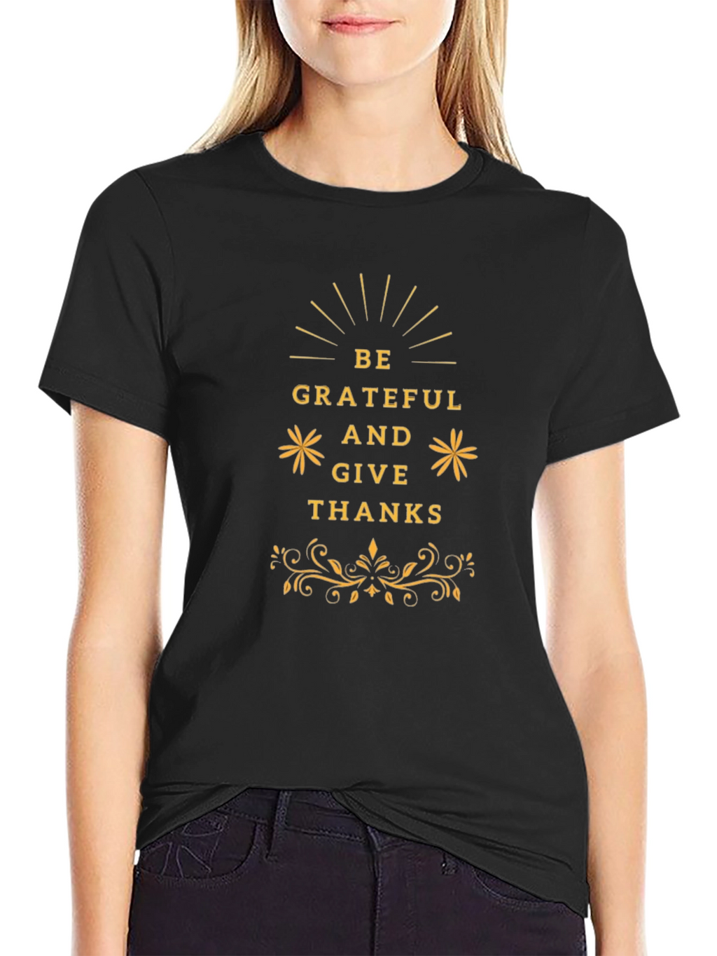 Be Grateful Thanksgiving Graphic Tee - Black