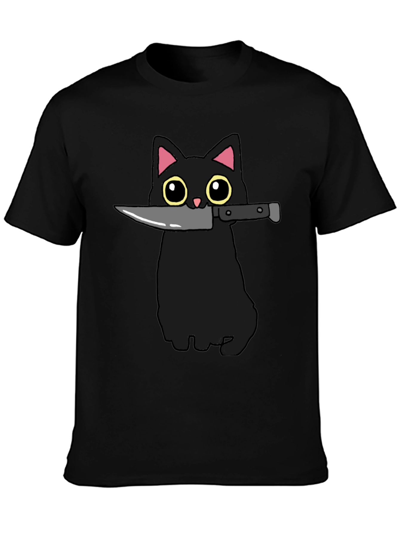 Black Cat Knife Graphic T-Shirt - Funny Cat Tee