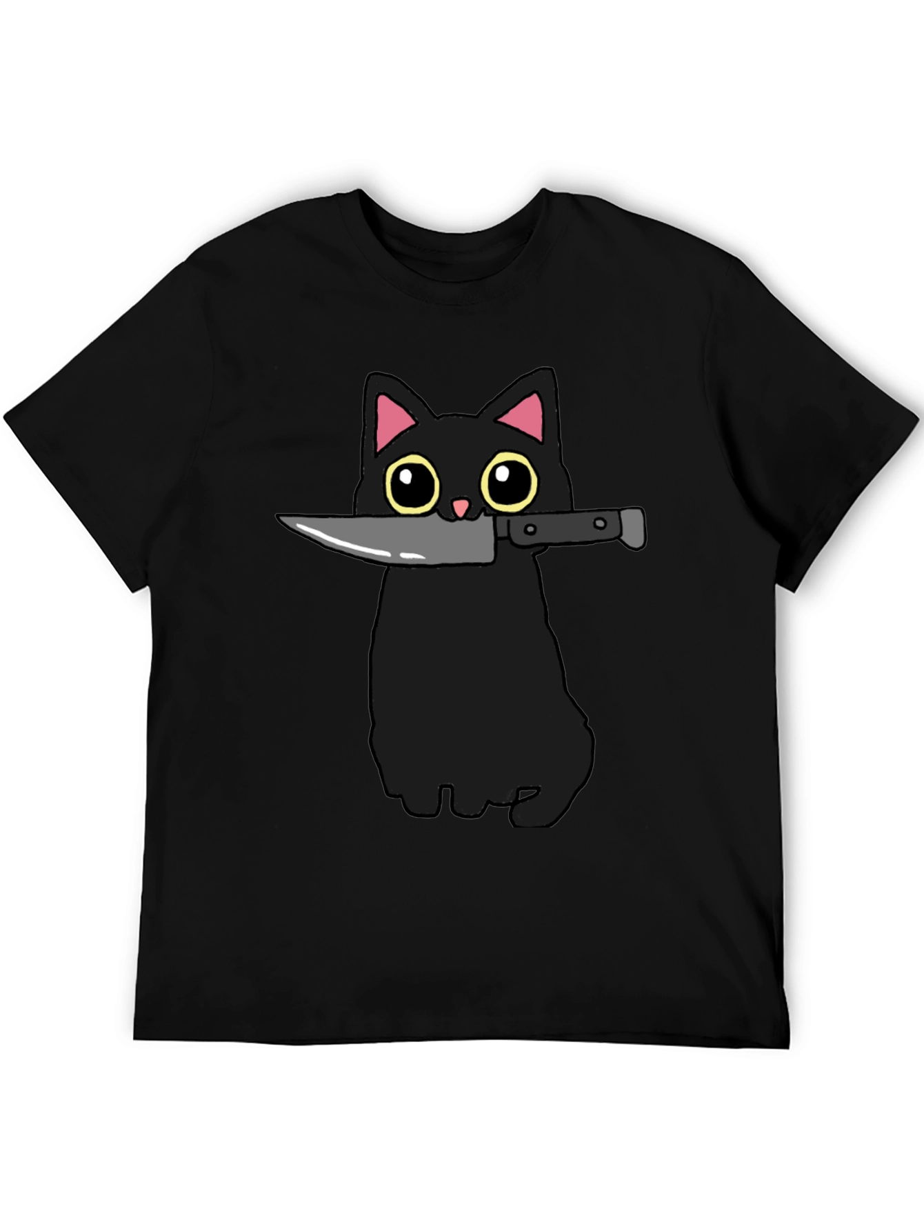 Black Cat Knife Graphic T-Shirt - Funny Cat Tee
