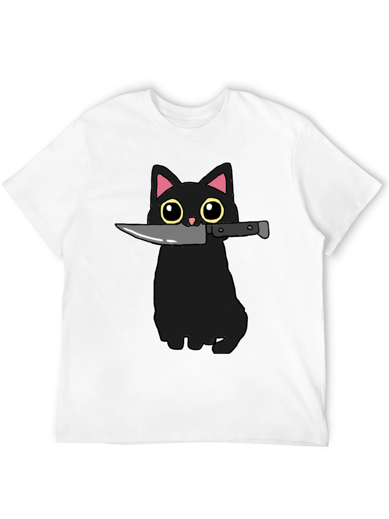 Black Cat Knife Graphic T-Shirt - Funny Cat Tee