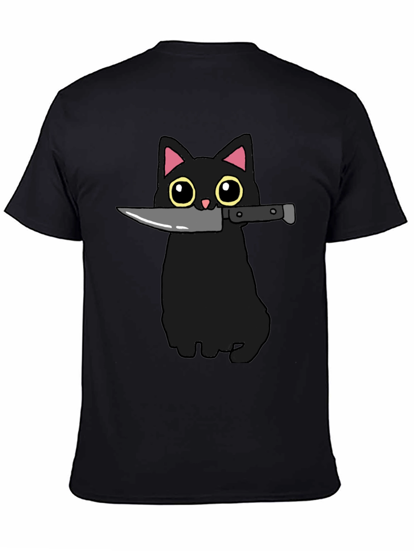 Black Cat Knife Graphic T-Shirt - Funny Cat Tee