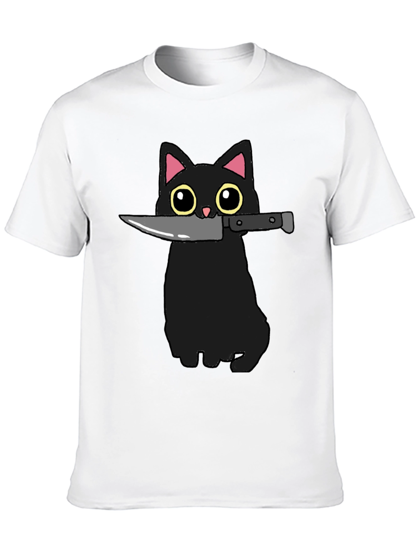 Black Cat Knife Graphic T-Shirt - Funny Cat Tee