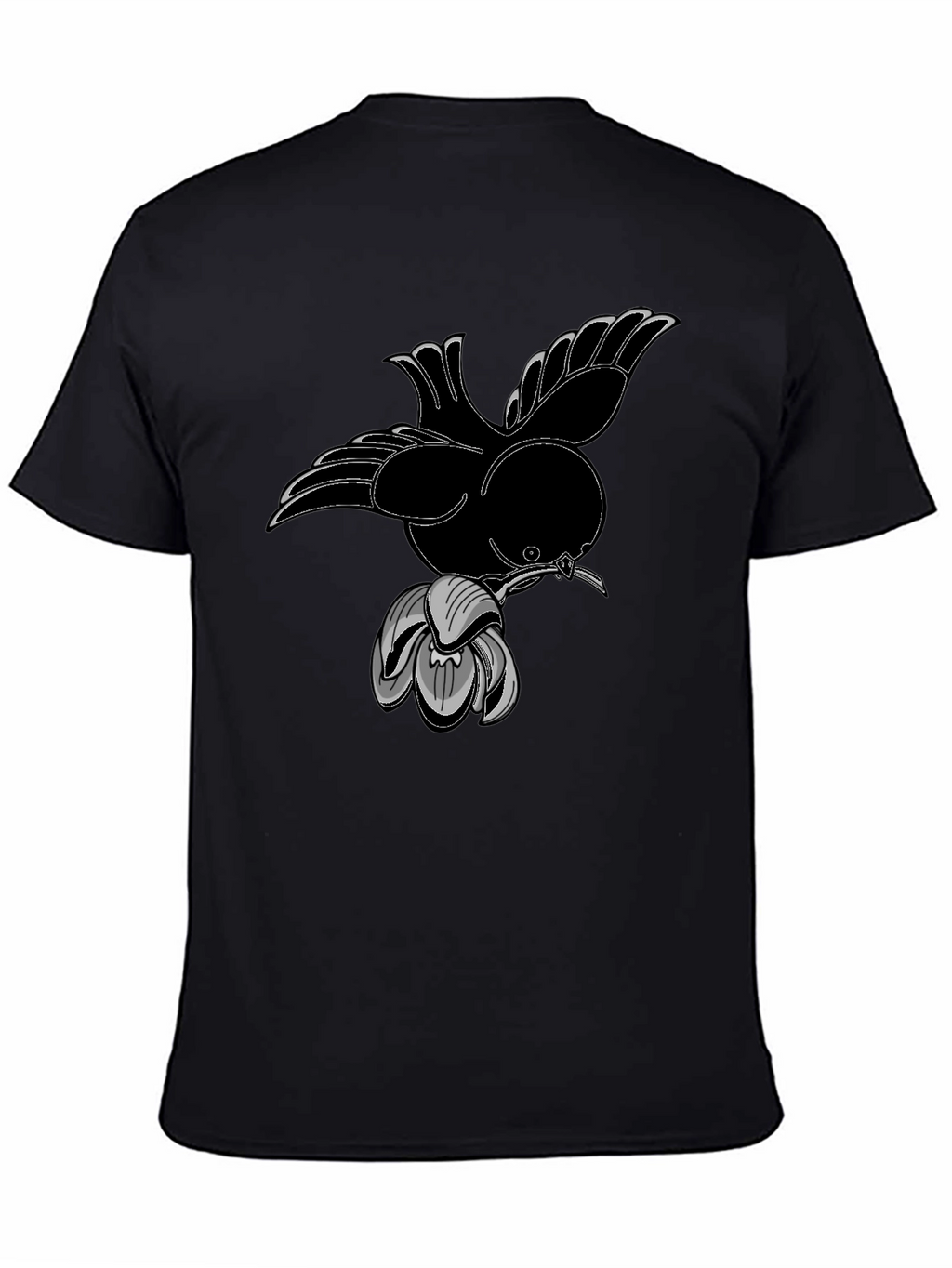 Bird and Flower Graphic Black T-Shirt