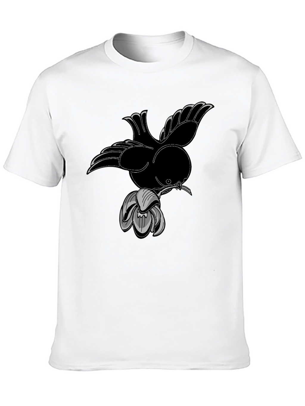 Bird and Flower Graphic Black T-Shirt