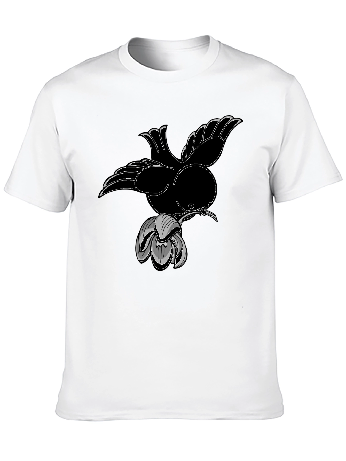 Bird and Flower Graphic Black T-Shirt
