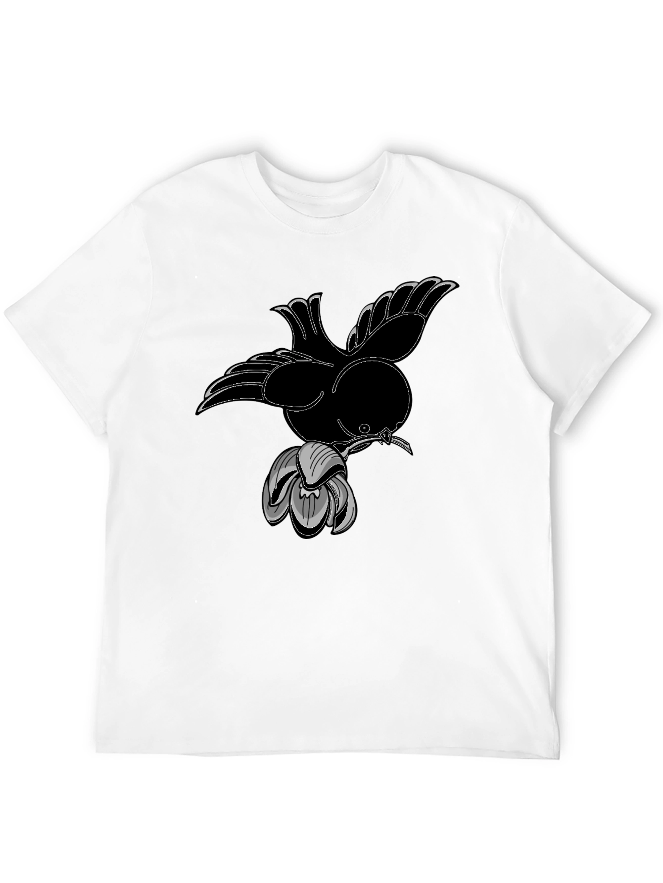 Bird and Flower Graphic Black T-Shirt