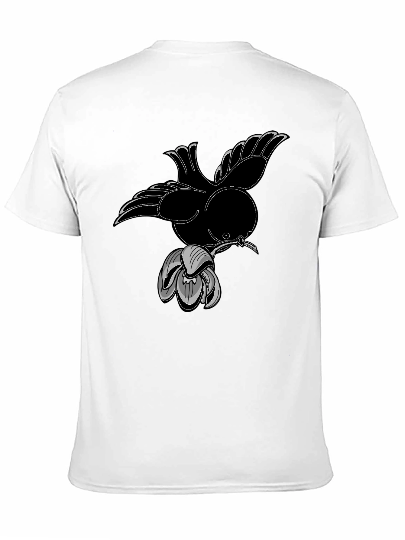 Bird and Flower Graphic Black T-Shirt