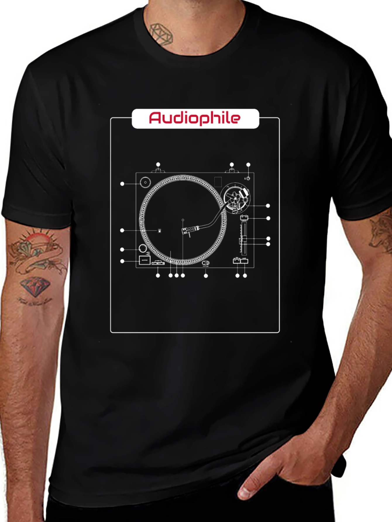 Audiophile Turntable Blueprint T-Shirt