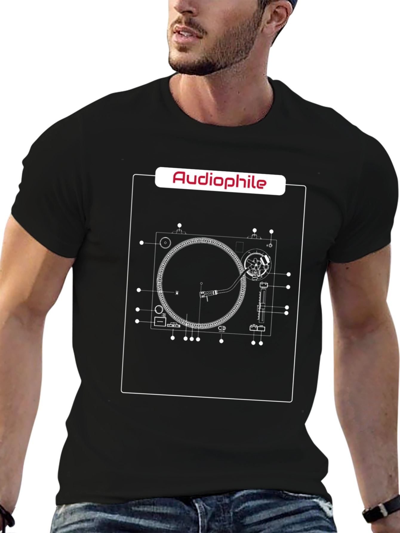 Audiophile Turntable Blueprint T-Shirt