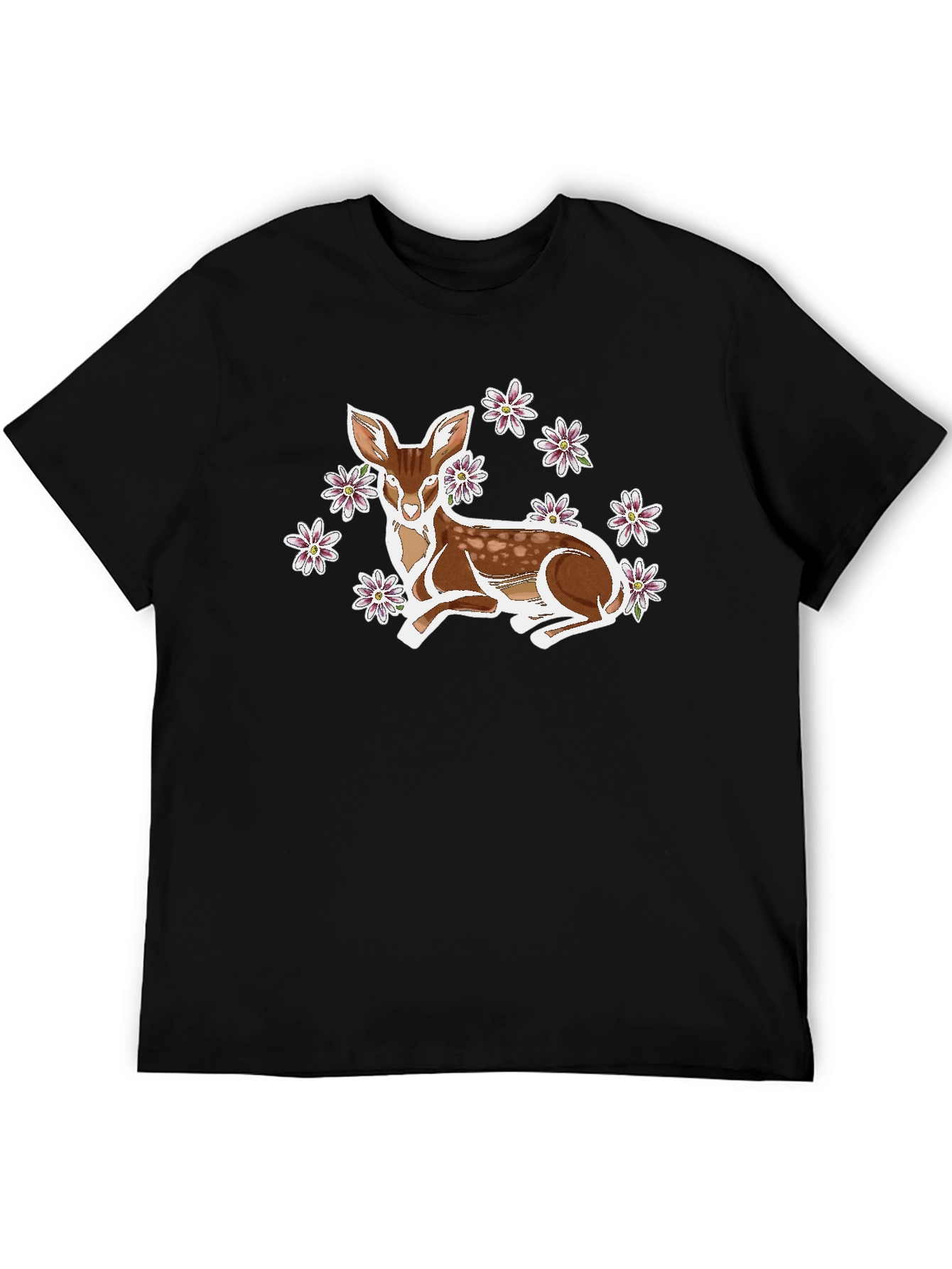 Deer with Flowers Graphic Tee - Unisex Black T-Shirt
