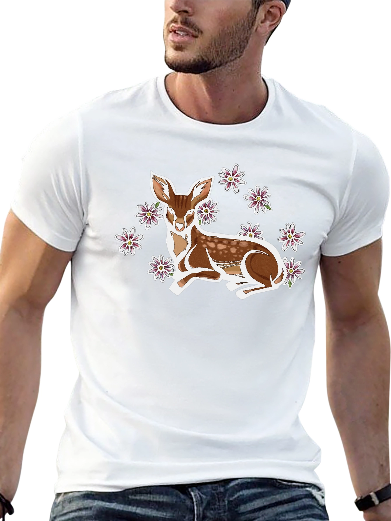 Deer with Flowers Graphic Tee - Unisex Black T-Shirt