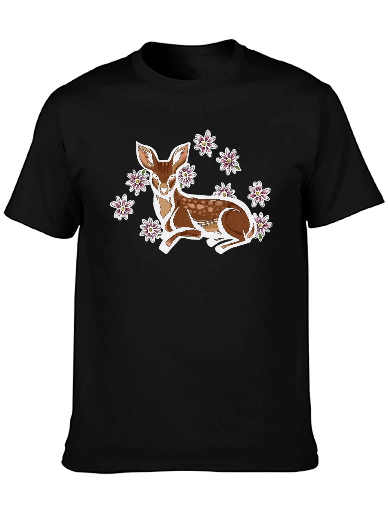 Deer with Flowers Graphic Tee - Unisex Black T-Shirt