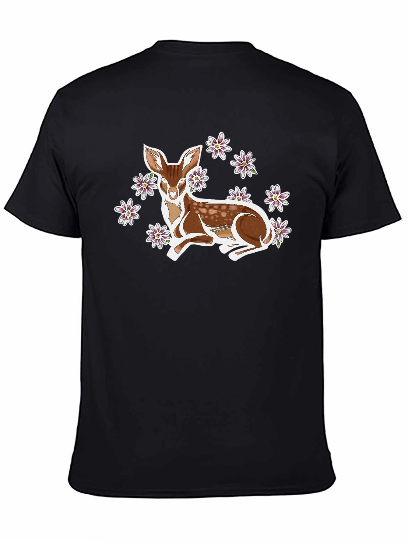 Deer with Flowers Graphic Tee - Unisex Black T-Shirt