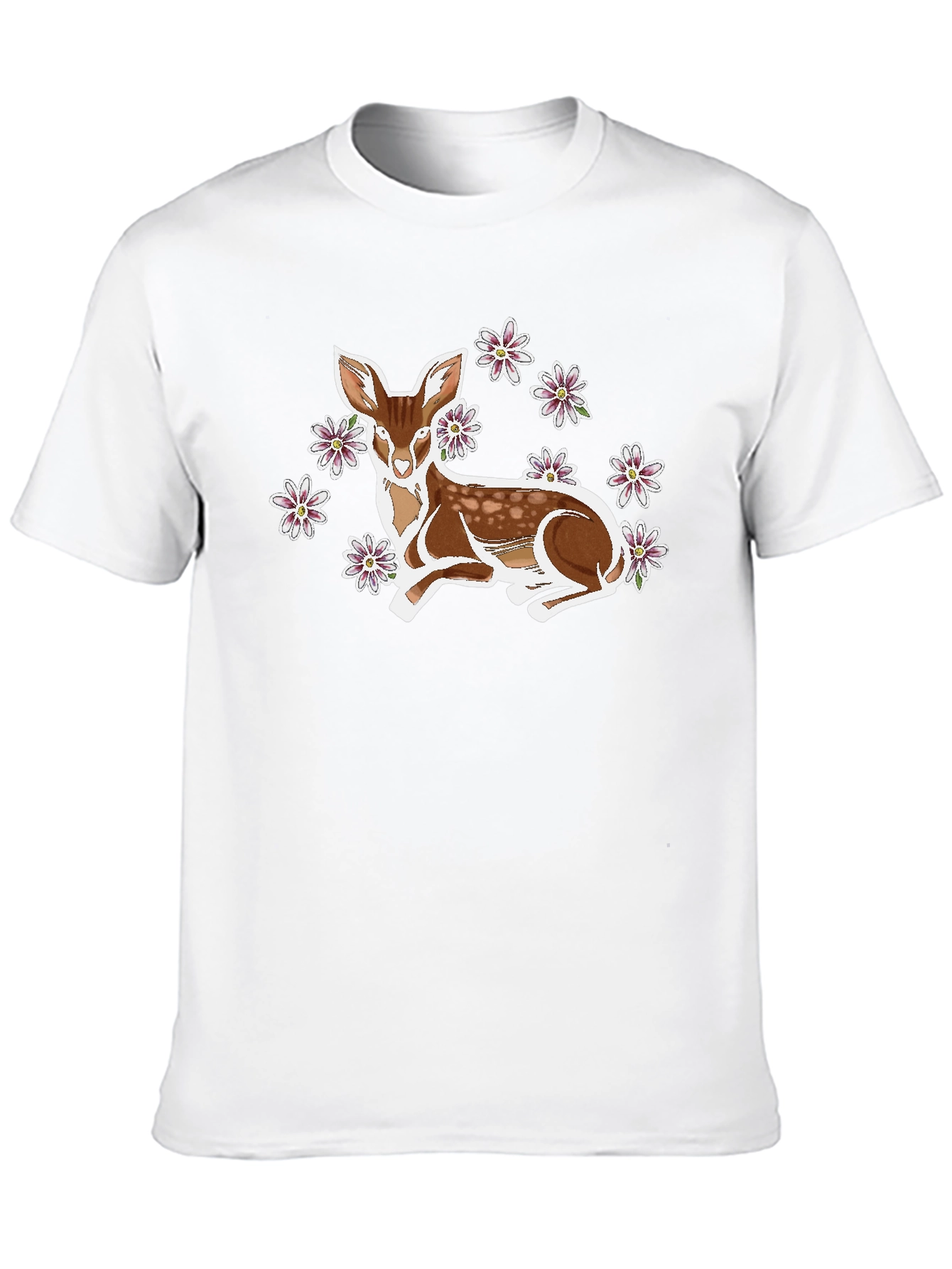 Deer with Flowers Graphic Tee - Unisex Black T-Shirt