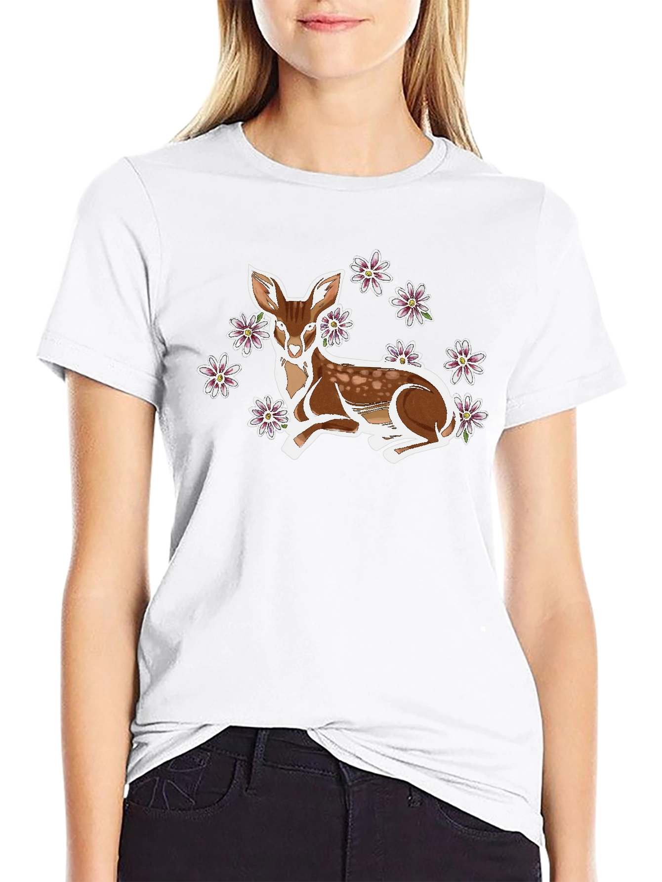 Deer with Flowers Graphic Tee - Unisex Black T-Shirt