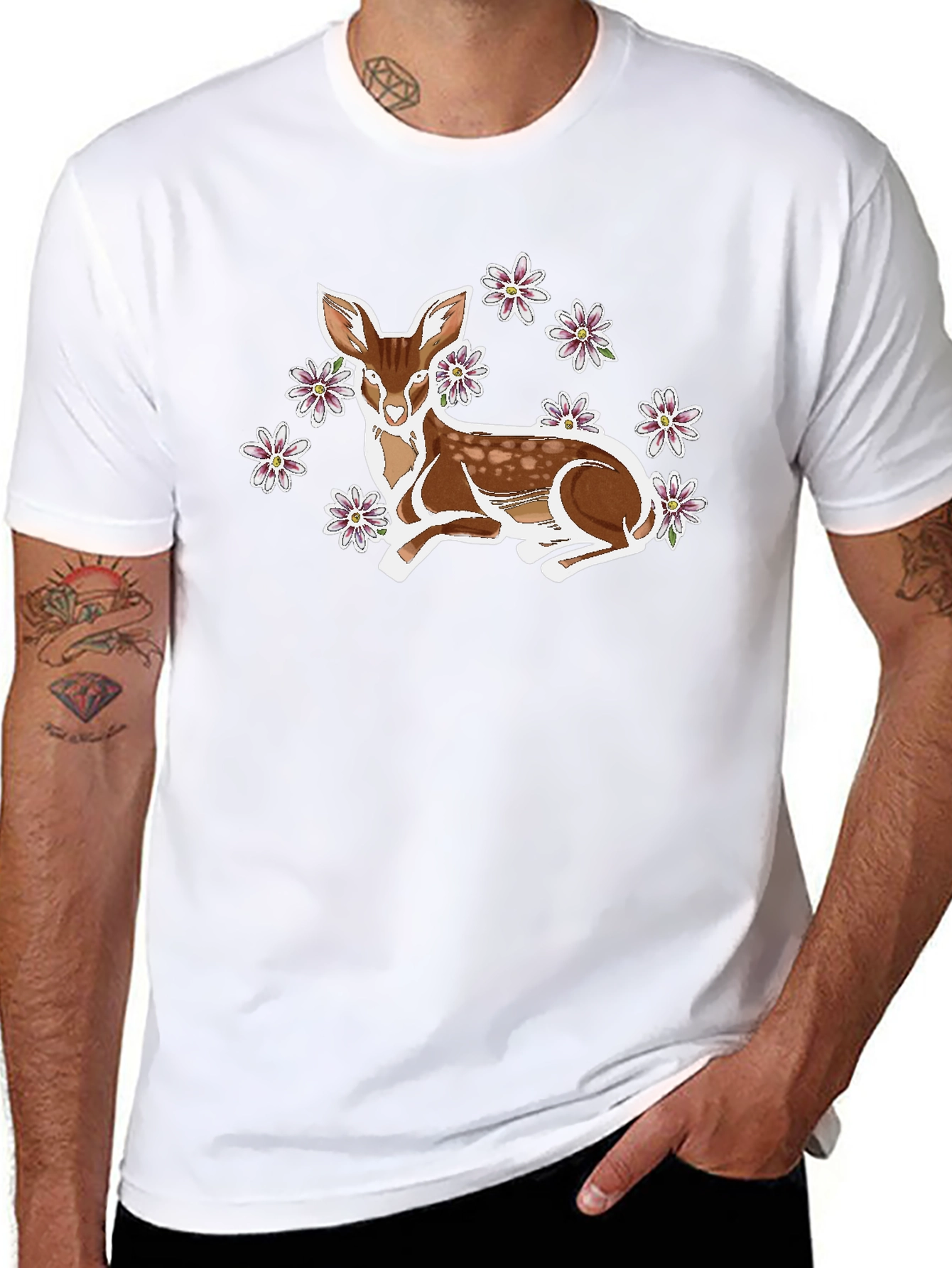 Deer with Flowers Graphic Tee - Unisex Black T-Shirt