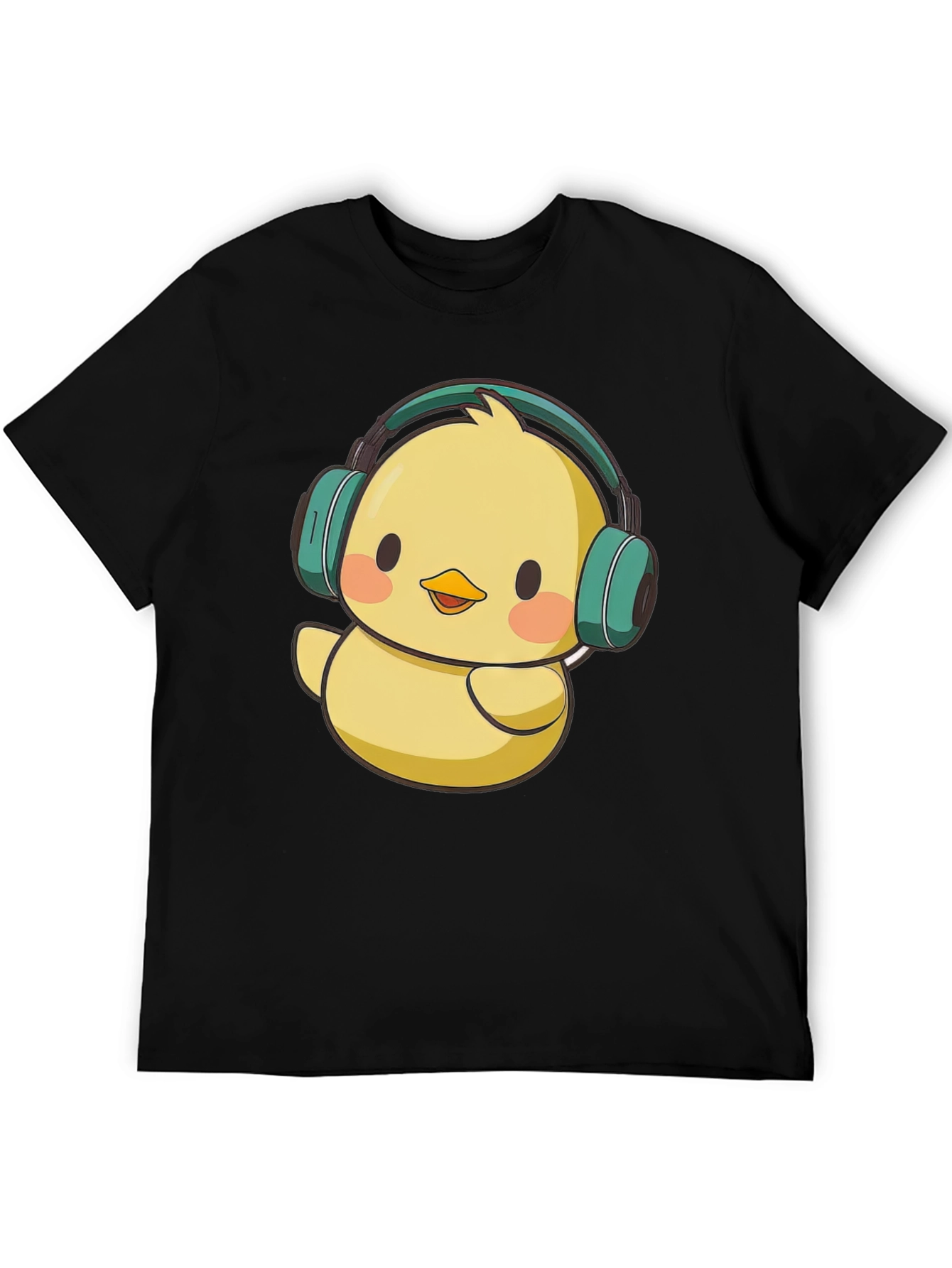 Cute Chick with Headphones Graphic Tee - Black T-Shirt