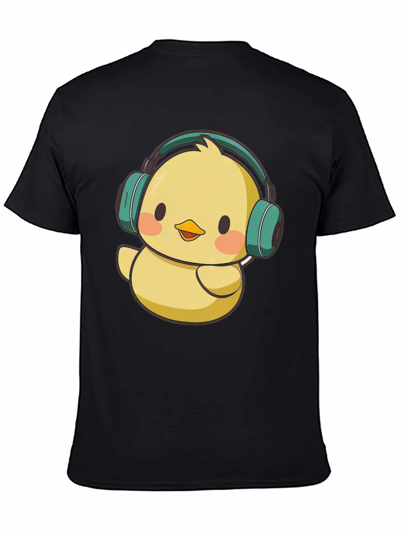 Cute Chick with Headphones Graphic Tee - Black T-Shirt