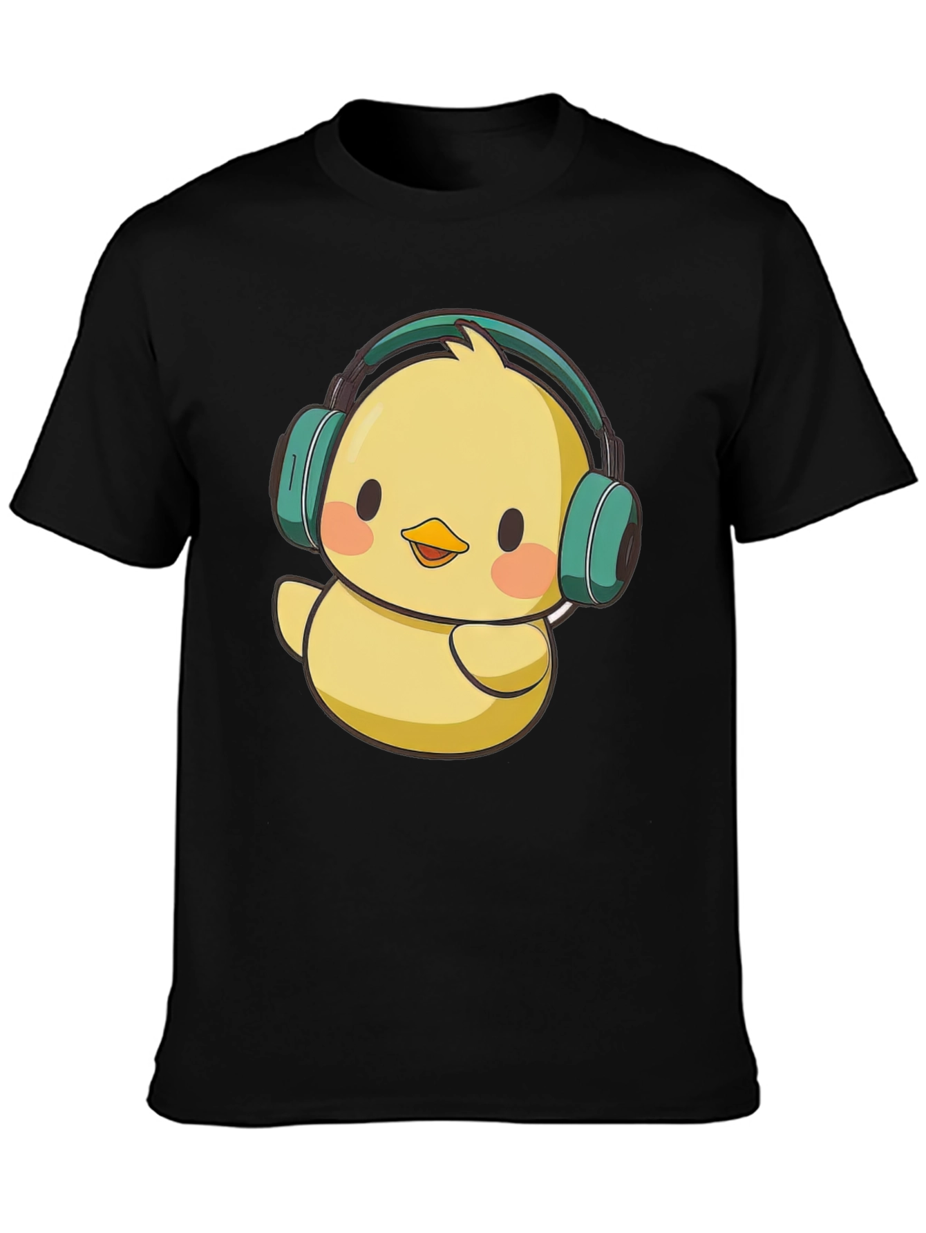 Cute Chick with Headphones Graphic Tee - Black T-Shirt