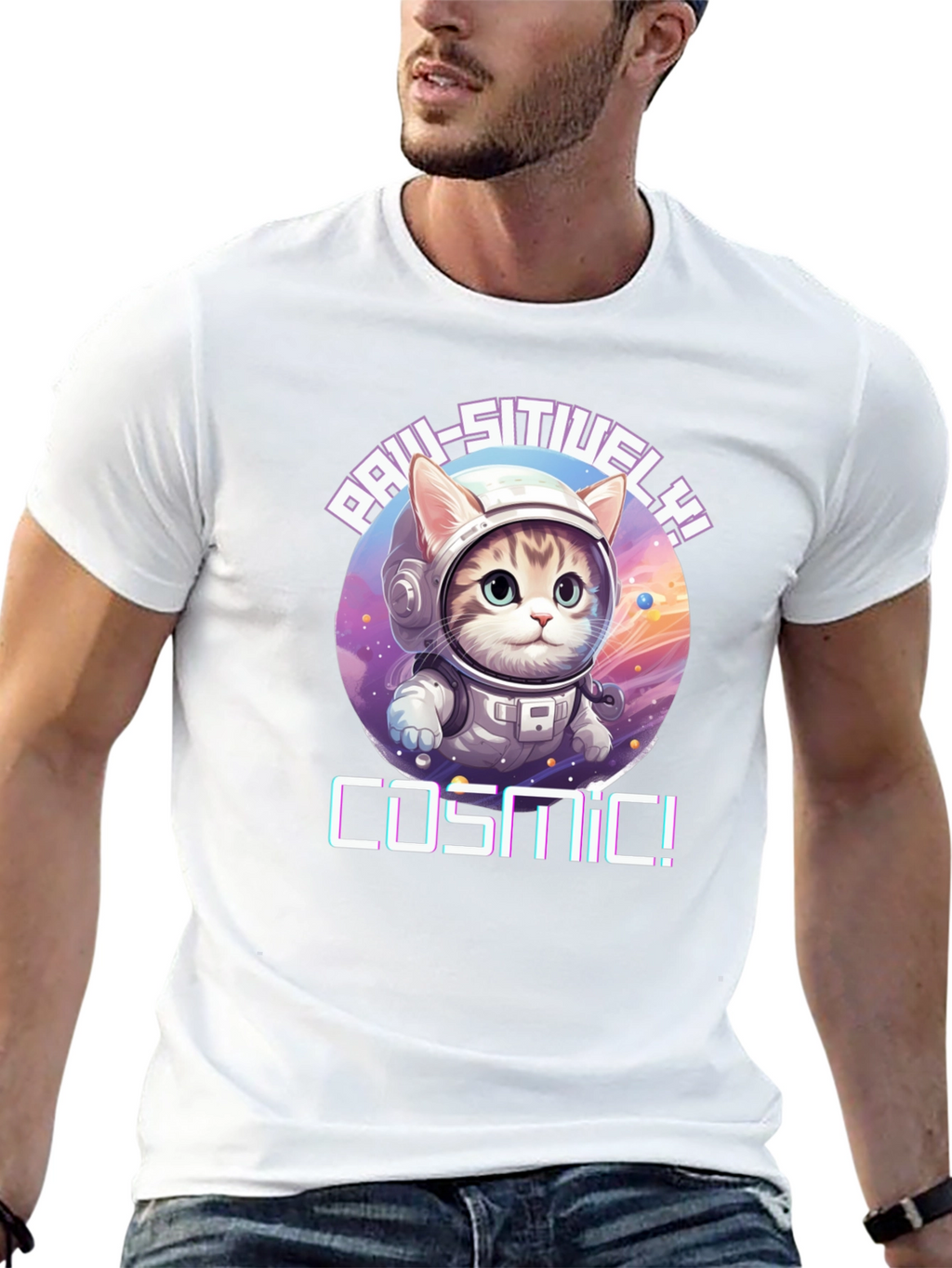 Cosmic Cat T-Shirt - Paw-sitive Vibes!