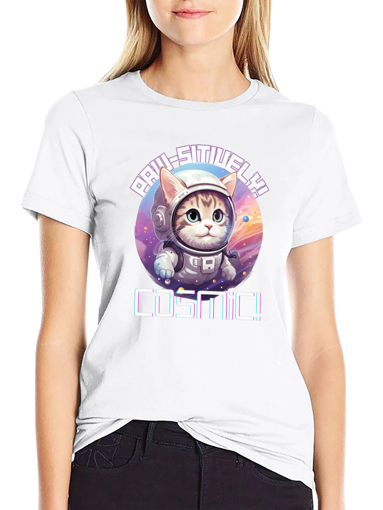 Cosmic Cat T-Shirt - Paw-sitive Vibes!