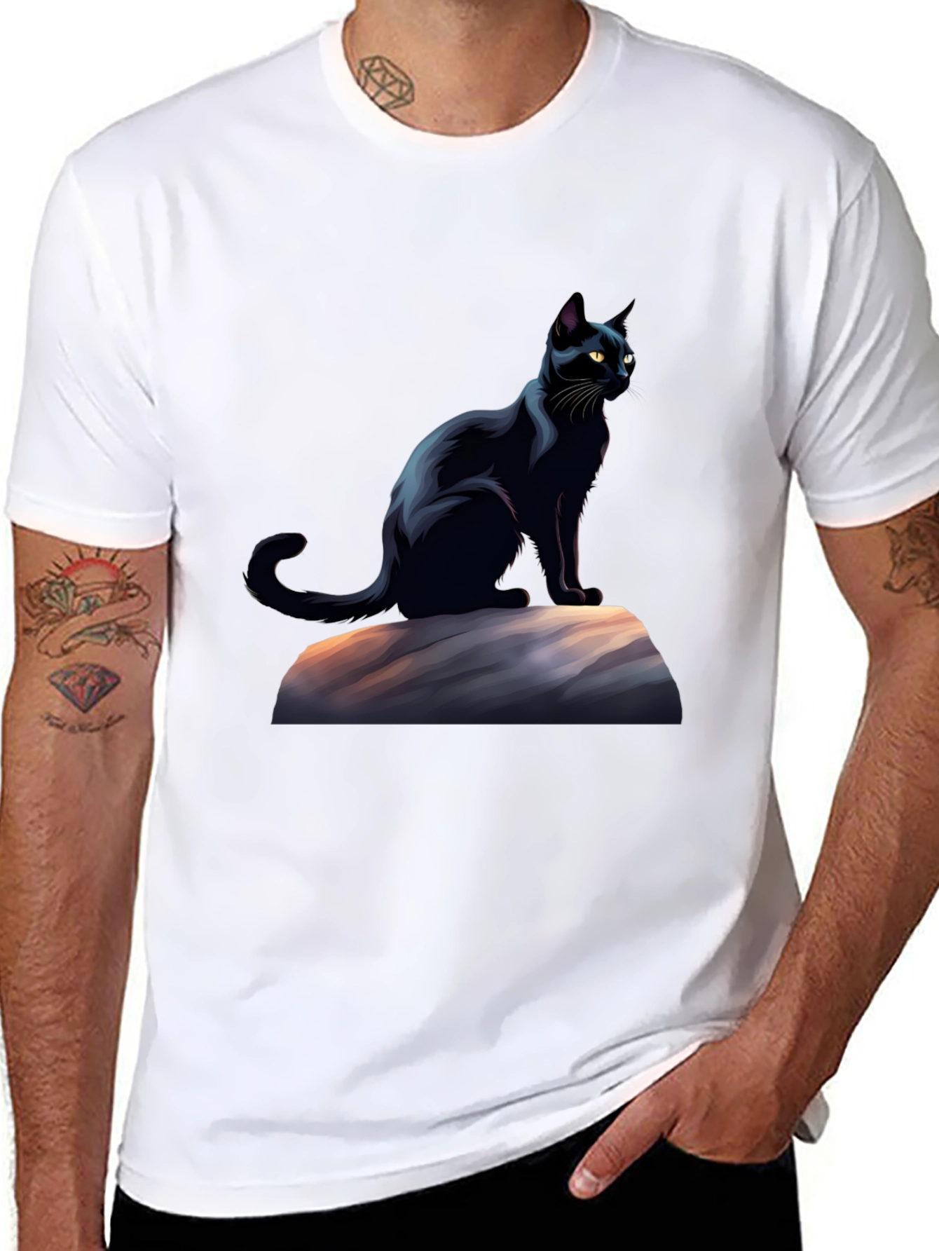 Black Cat Graphic T-Shirt - Stylish Mens Tee