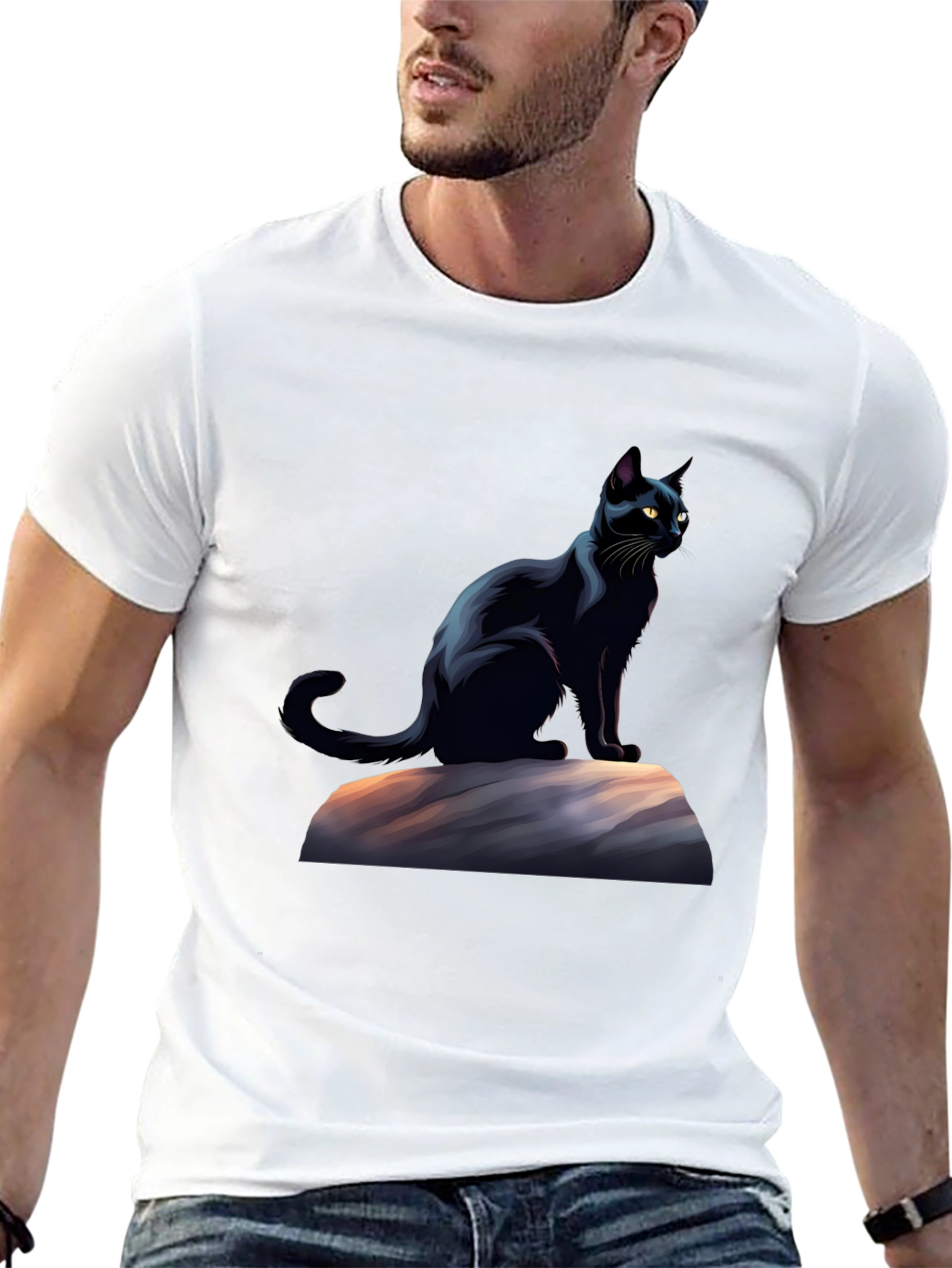 Black Cat Graphic T-Shirt - Stylish Mens Tee