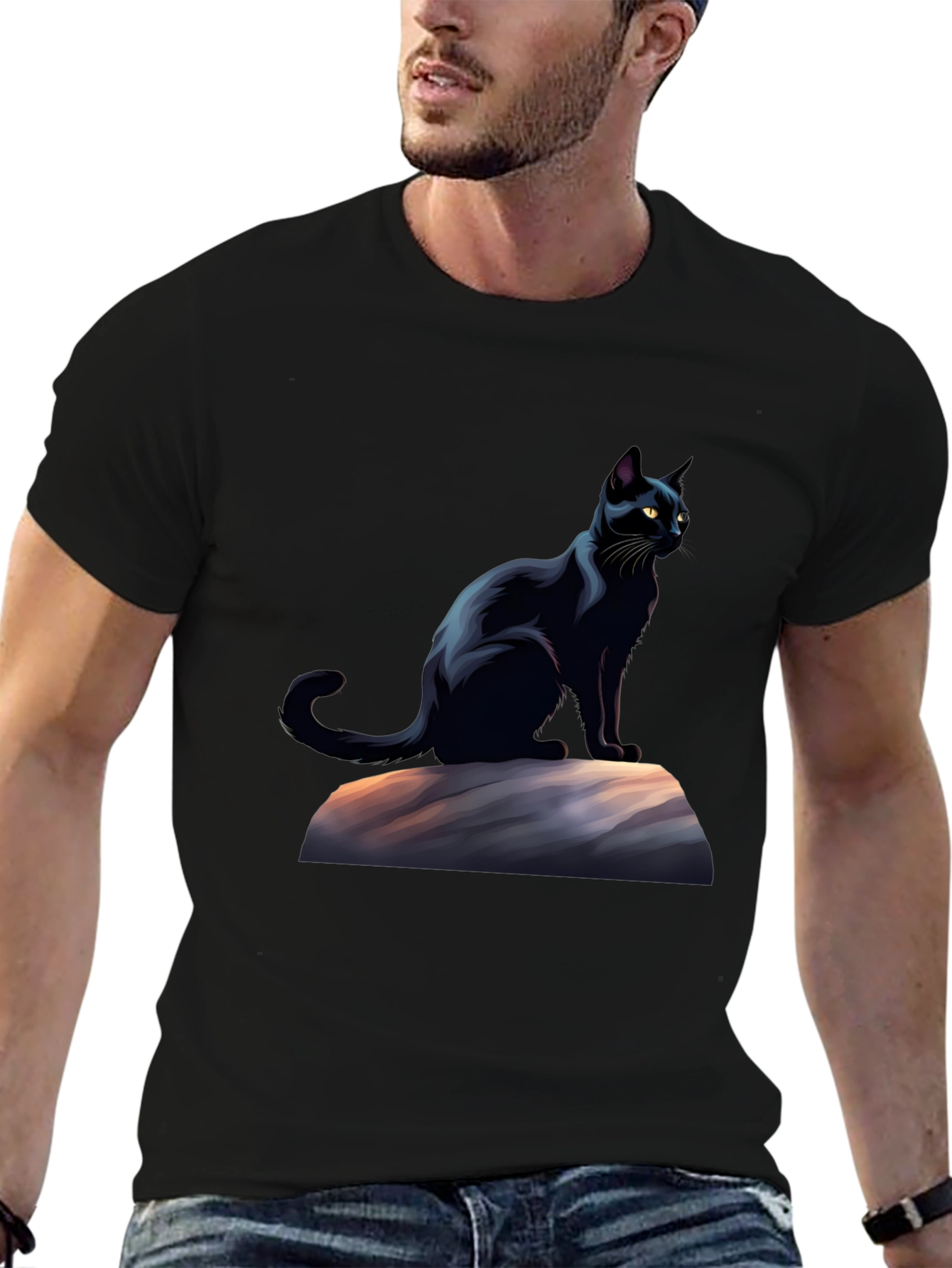 Black Cat Graphic T-Shirt - Stylish Mens Tee