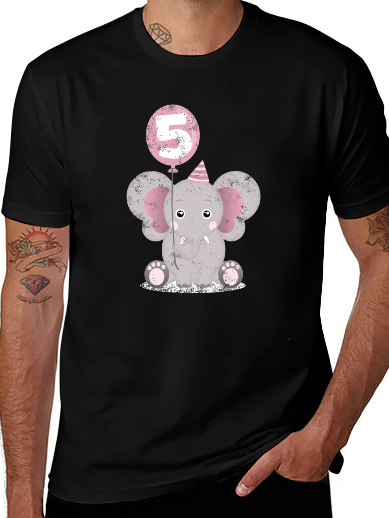 Birthday Elephant T-Shirt - Number 5 Balloon