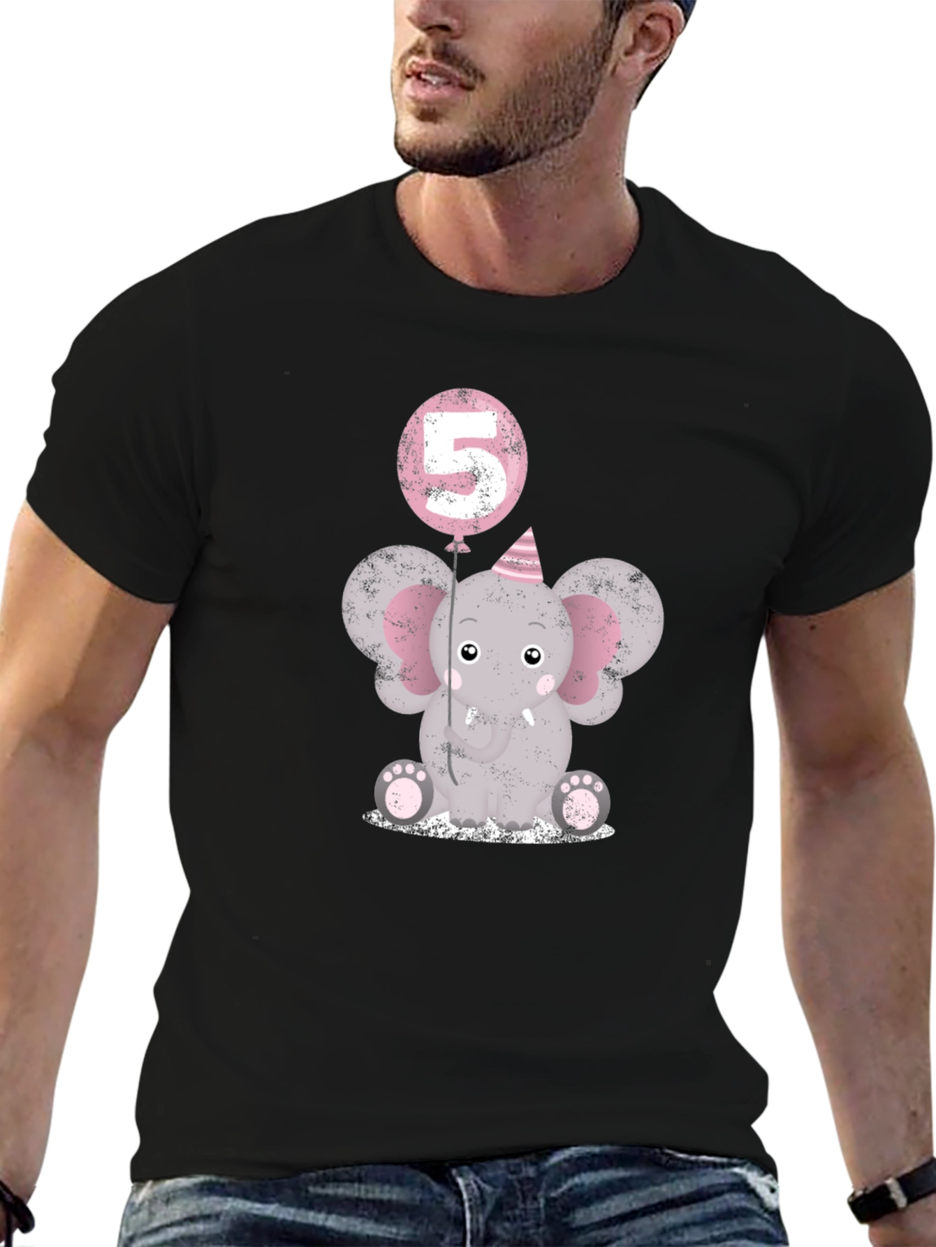 Birthday Elephant T-Shirt - Number 5 Balloon