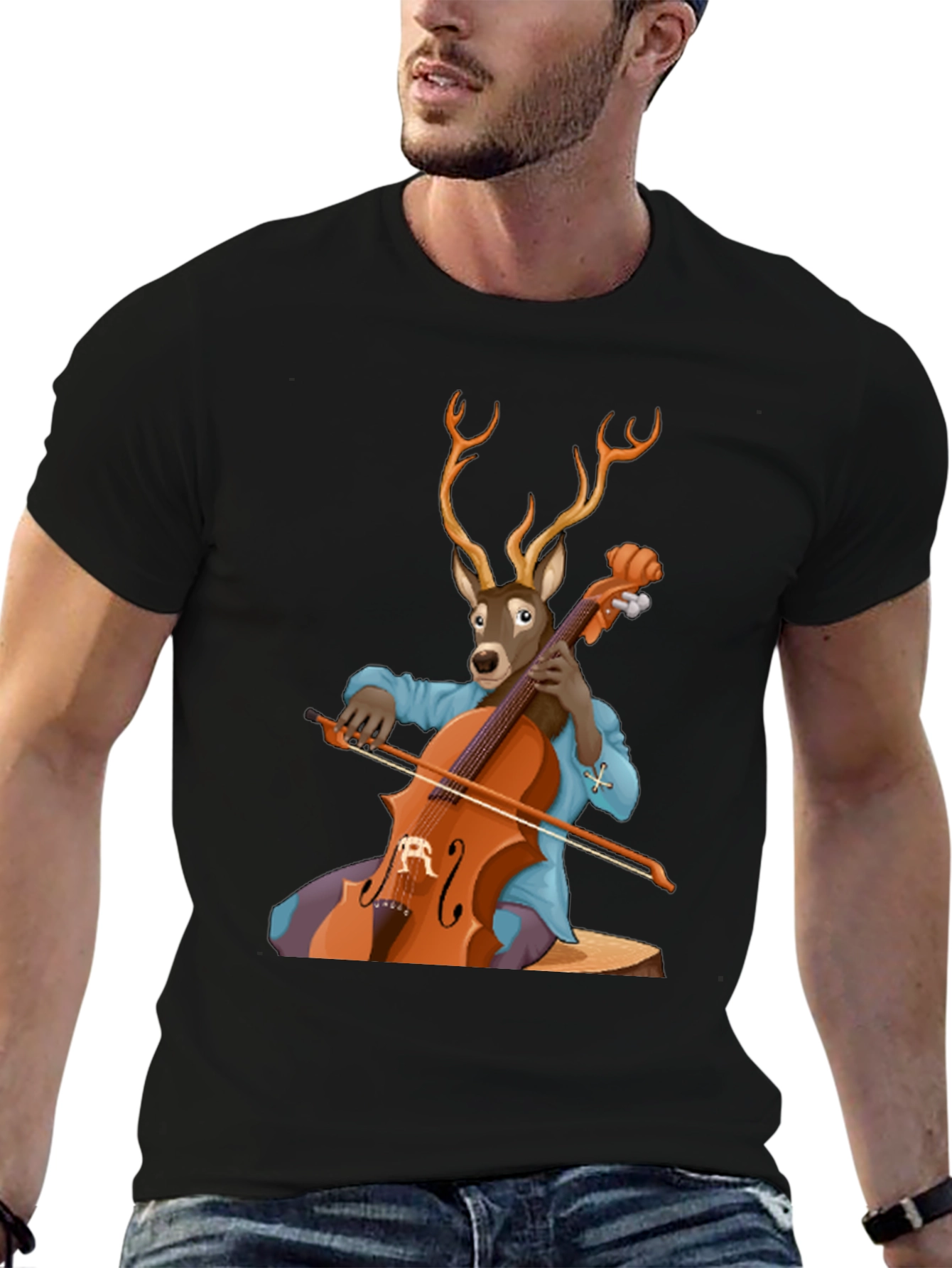Deer Playing Cello Graphic Tee - Unique Animal Musician Design