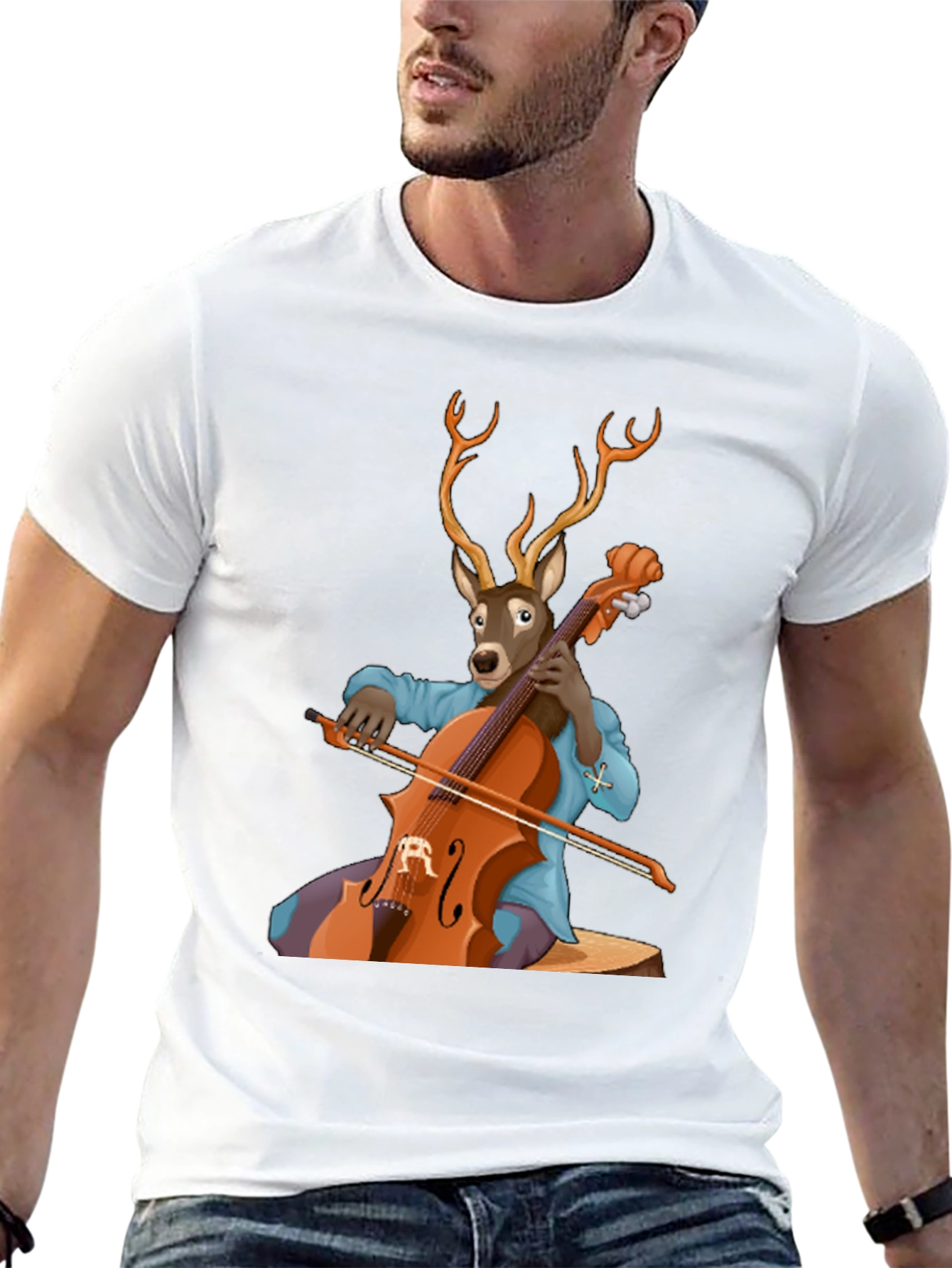 Deer Playing Cello Graphic Tee - Unique Animal Musician Design
