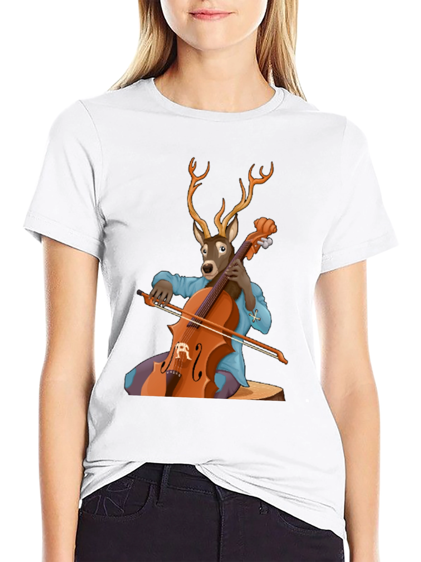 Deer Playing Cello Graphic Tee - Unique Animal Musician Design