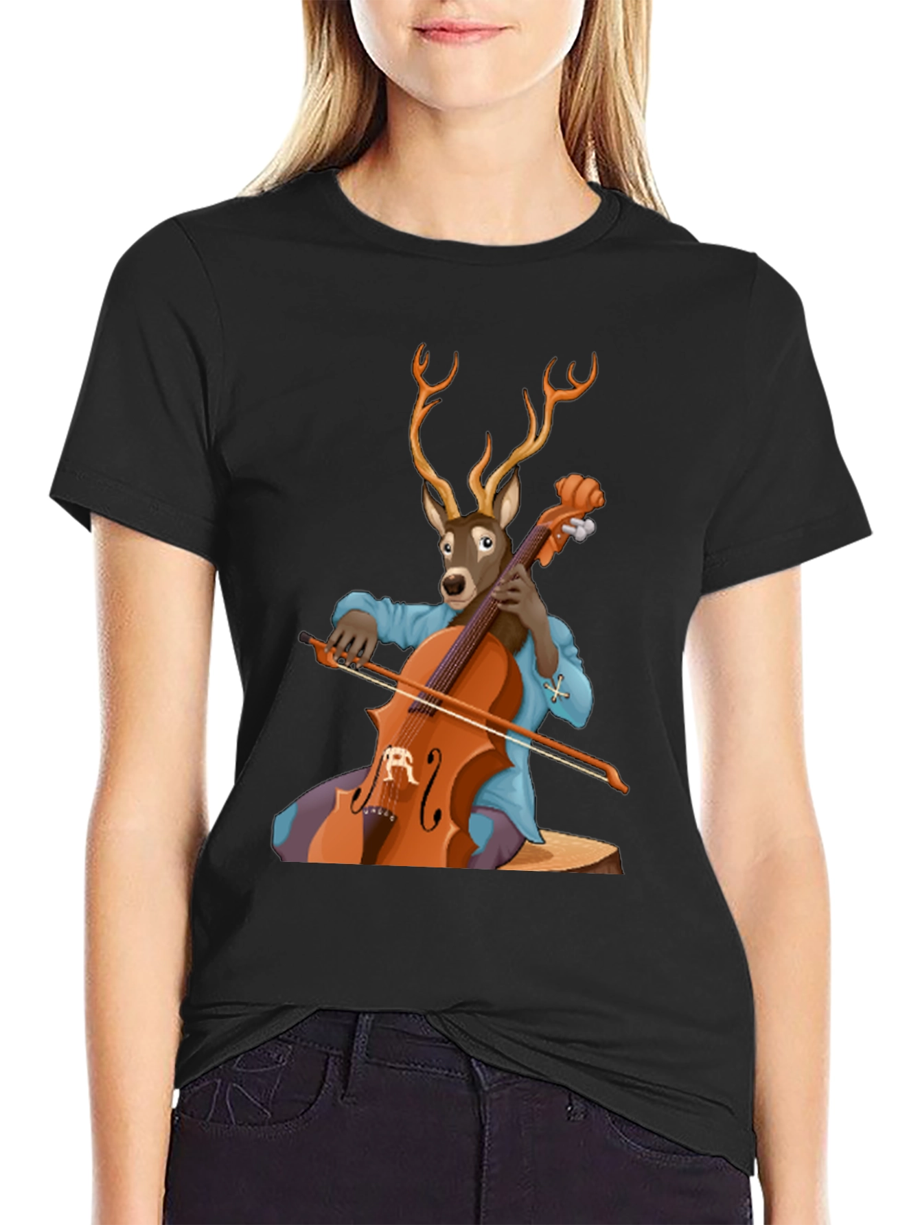 Deer Playing Cello Graphic Tee - Unique Animal Musician Design