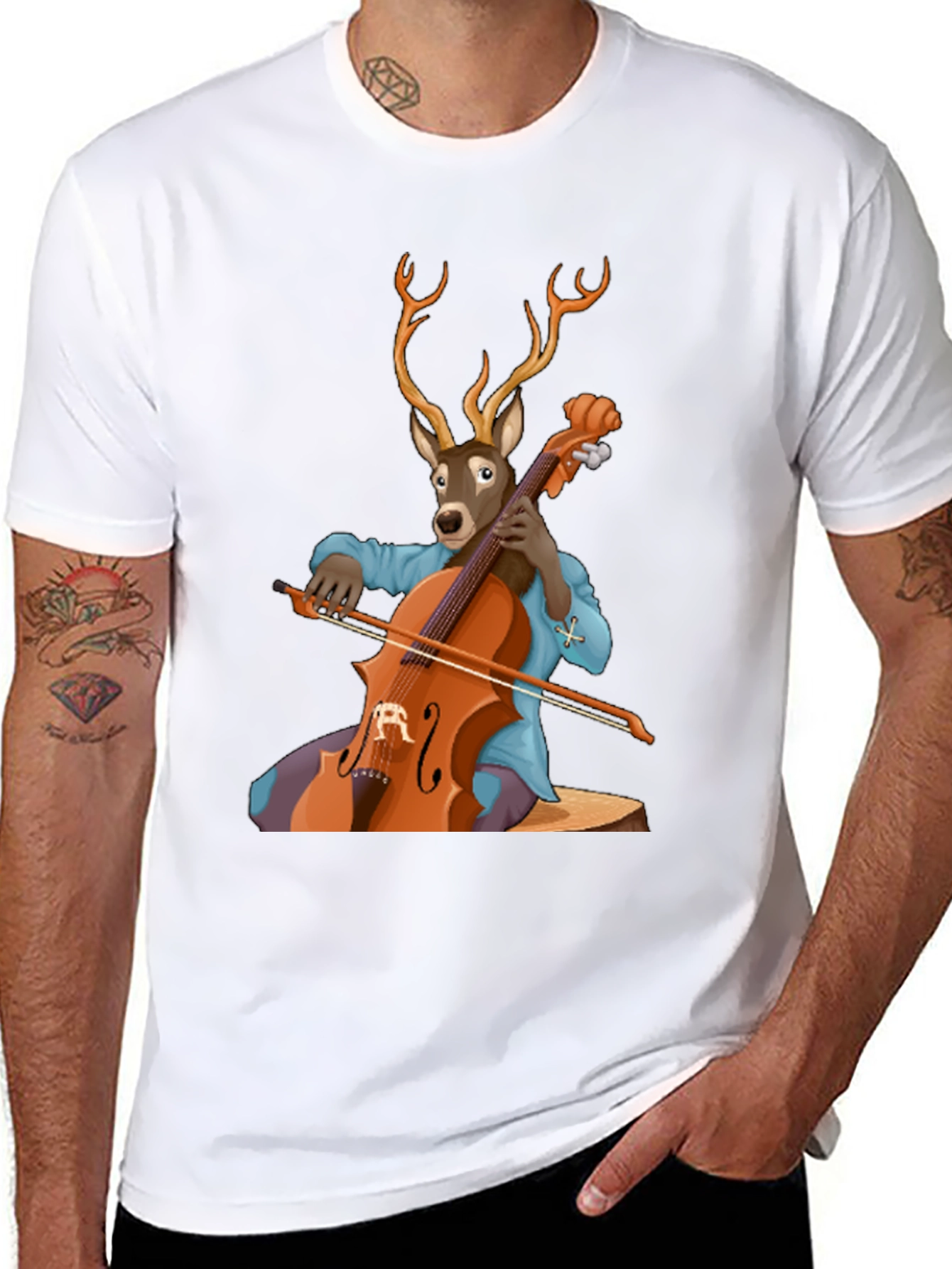 Deer Playing Cello Graphic Tee - Unique Animal Musician Design