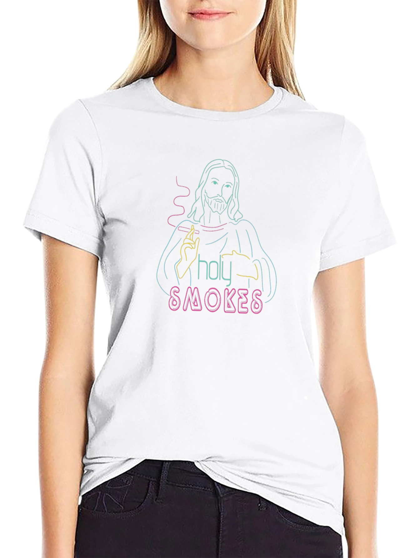 Holy Smokes Graphic Tee - Neon Jesus T-Shirt